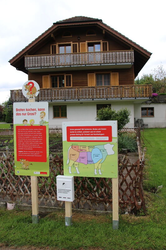 Il gioco dei pezzi di carne davanti a una casa tradizionale di Lucerna.